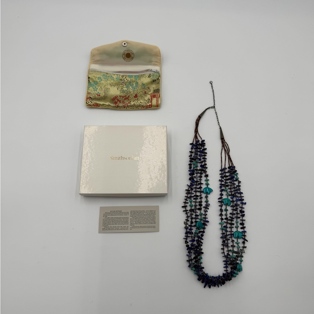 Vintage Navajo Lapis Turquoise Multi Strand Necklace from The Smithsonian